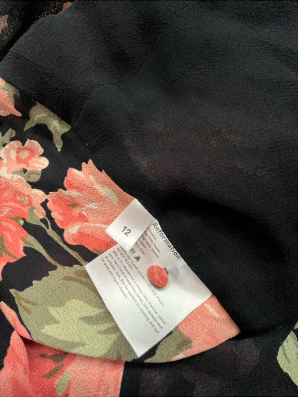 REFORMATION Louise Black Floral Print Puff Sleeve LUANNE Crepe Midi 12 - Picture 6 of 6